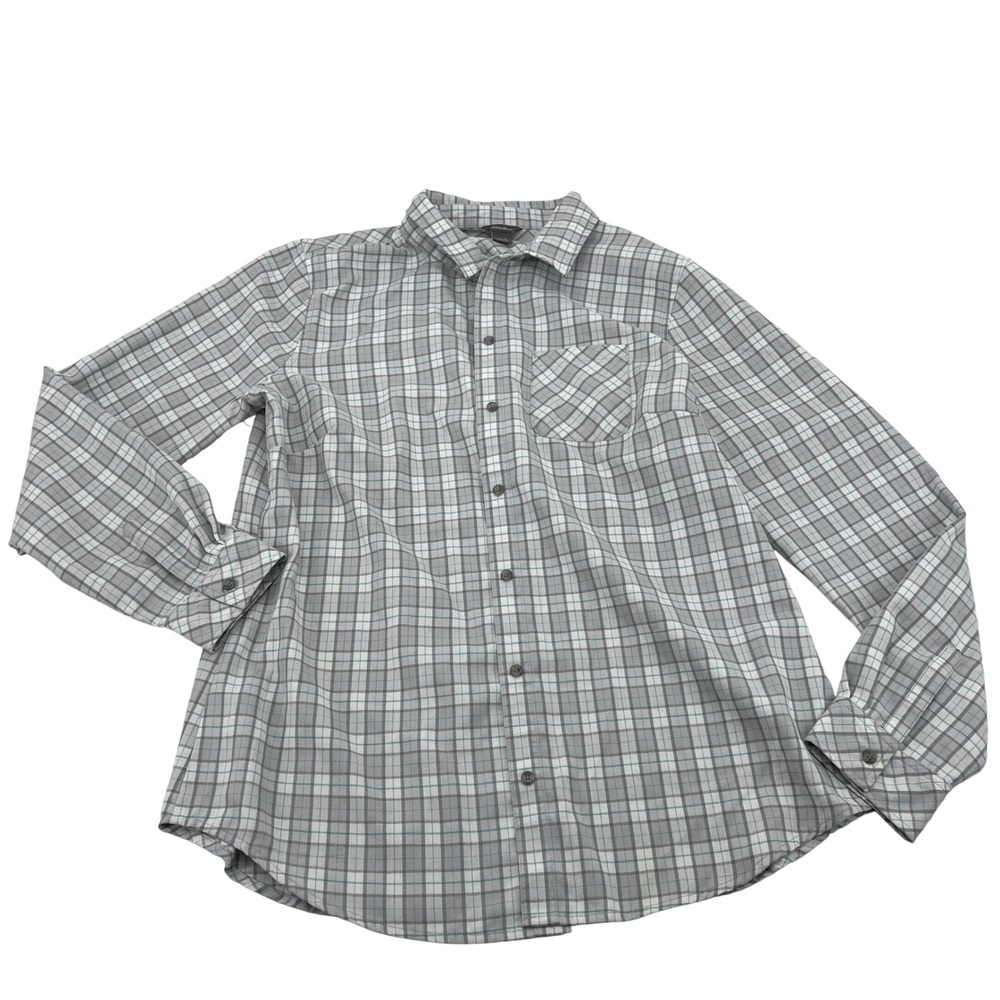 Eddie‎ Bauer Women's Flannel Plaid Button Down Shirt Long Sleeve Size L Gray